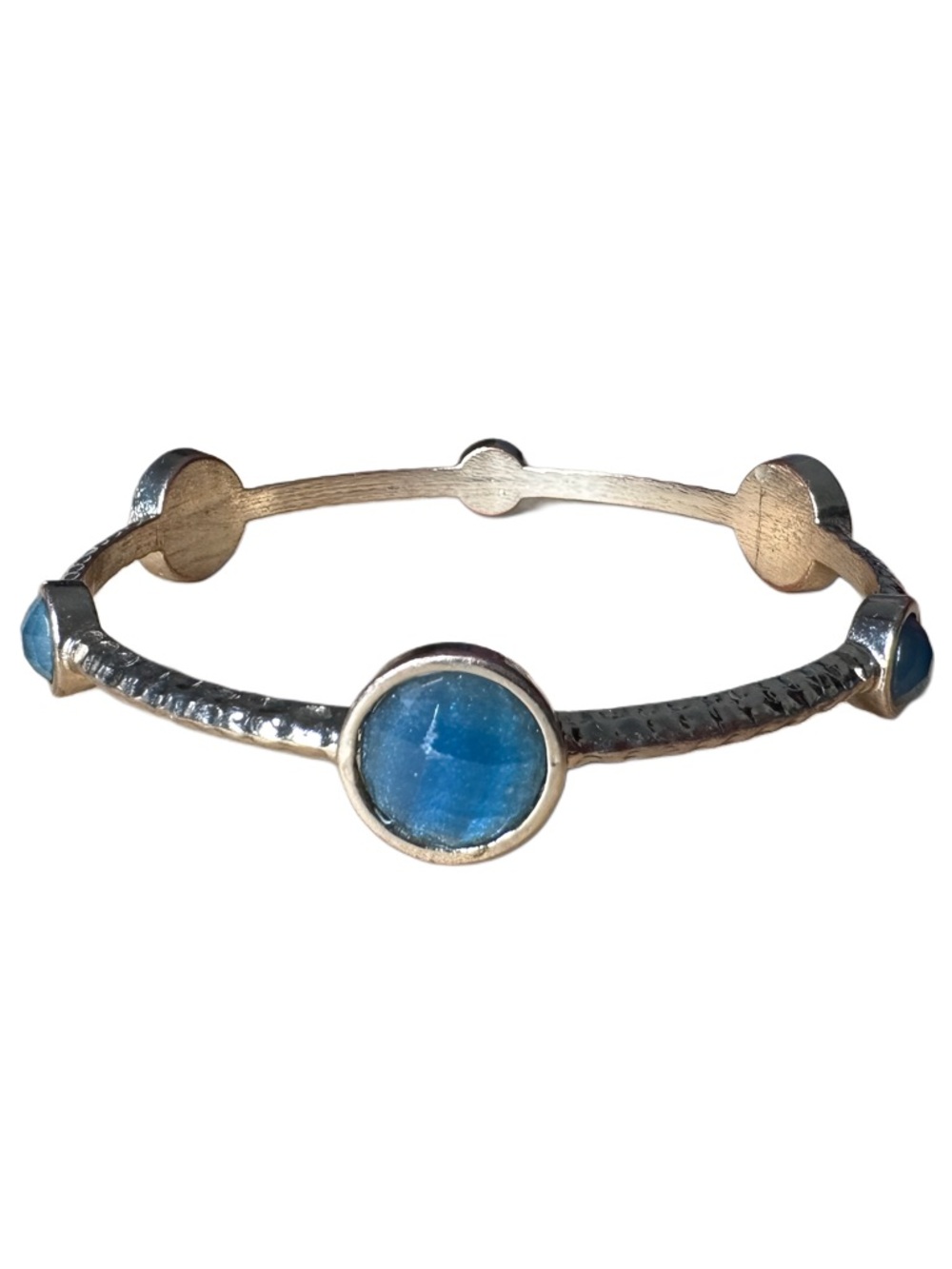 Gold-Tone Blue Stone Bangle Bracelet - Women Jewelry - Picture 4 of 4
